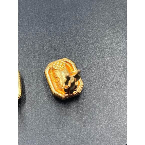 Swarovski Swan Small Signed Fuchsia Pink Crystal Rectangular Clip on Earrings - Picture 11 of 16